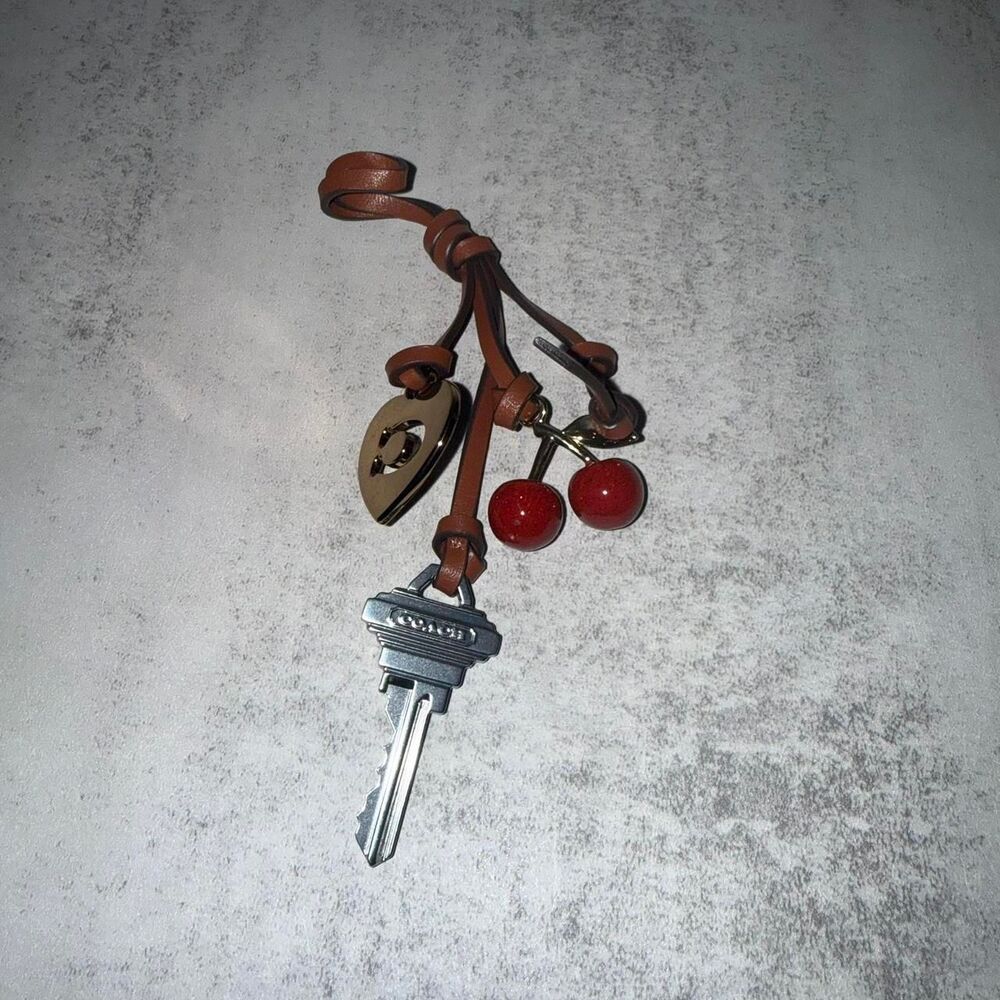 Coach Cherry keychain cluster charm with leather strap